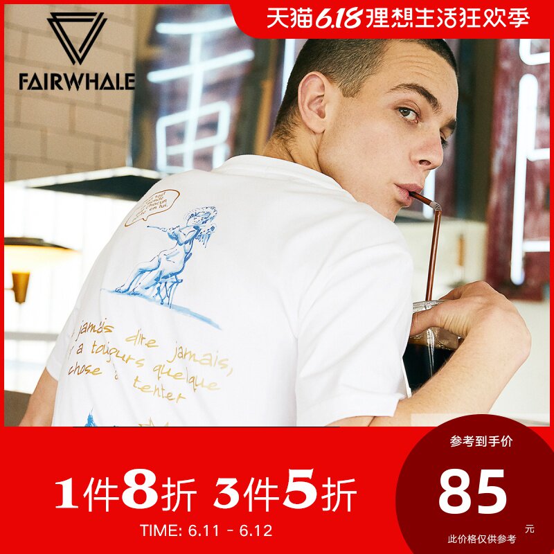 马克华菲衣服男短袖潮流2019夏季新款天使印花韩版打底衫男士t恤