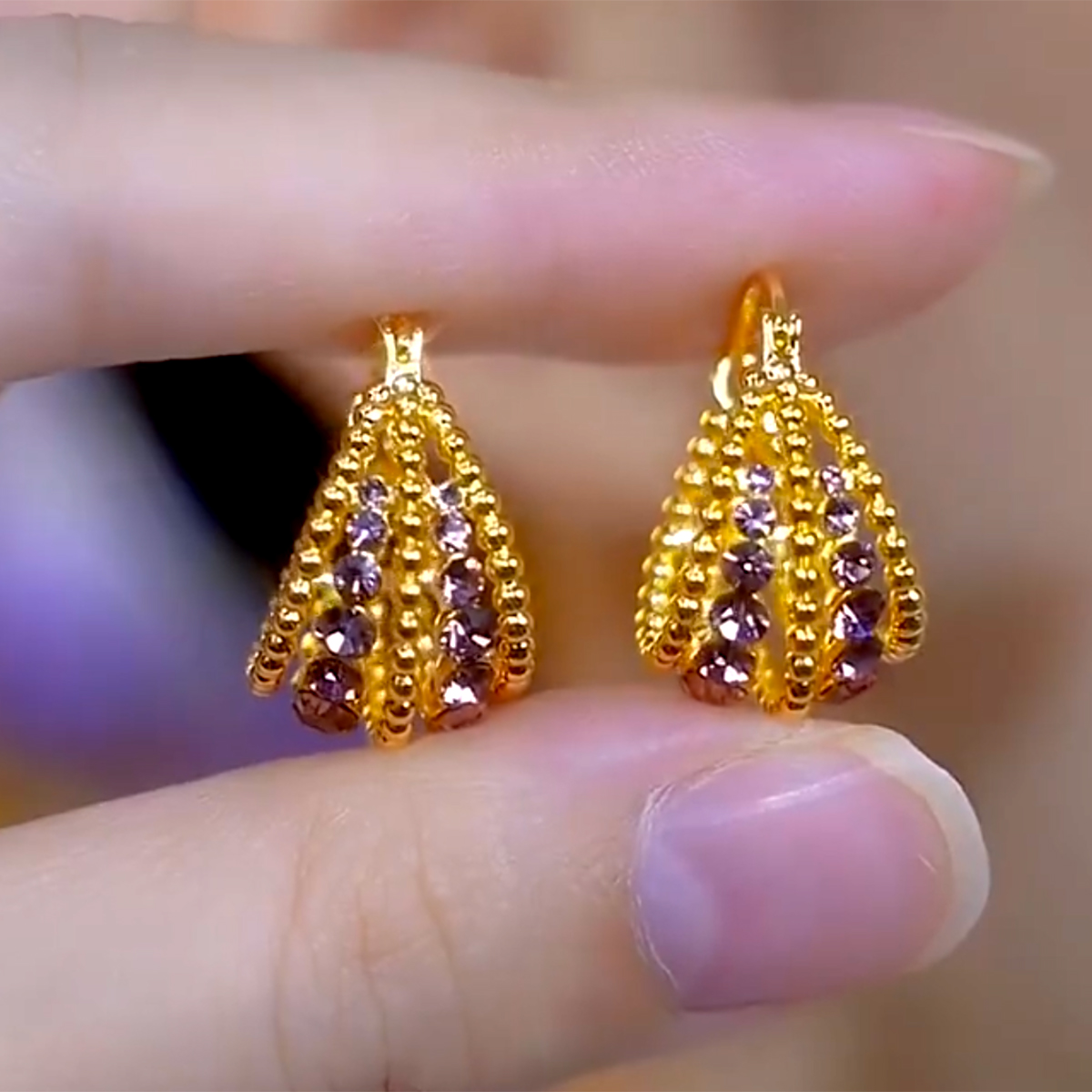 2024新款轻奢紫色锆石水晶耳环超仙奢华小众设计款法式气质耳扣款