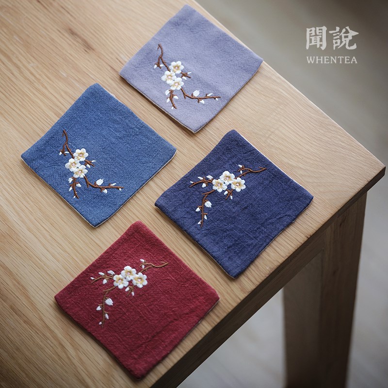 闻说|棉麻布艺梅花刺绣茶杯垫 禅意日式茶道空间推荐 四色可选在类目 餐饮具, 茶具, 茶道/零配中 - 来自Buy2taobao.com提供专业的淘宝代购服务