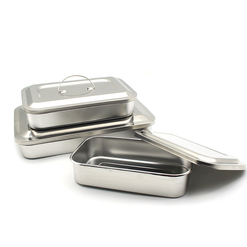 不锈钢消毒盘带盖 长方形美容院医疗器械带盖方盘 消毒盒器械盘