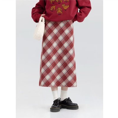 毛呢格子半身裙女秋冬季新款小个子冬天配毛衣百搭包臀a字短裙子