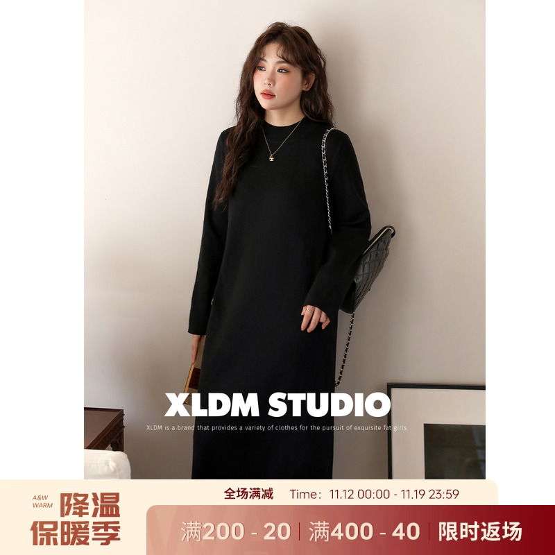 小俪自制大码女装【内搭针织连衣裙】胖mm冬季半高领圆领毛衣裙