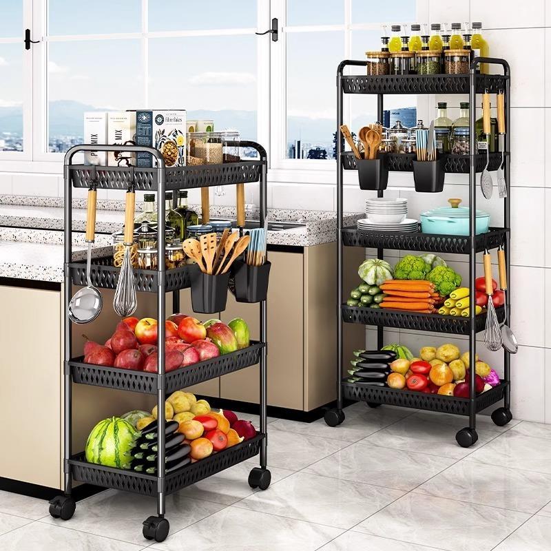 厨房置物架落地多层家用微波炉架子蔬菜收纳架烤箱架储物架带轮子