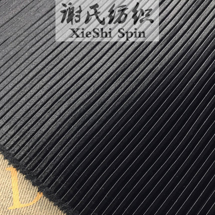 哑光新款夏季风琴折纯黑色压皱亮缎面细百褶布料 不透半身裙面料