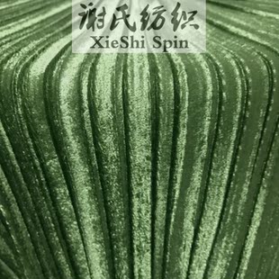 电光欧美秋冬弓型皱折军绿色金丝绒风琴百褶布料 服装设计师面料