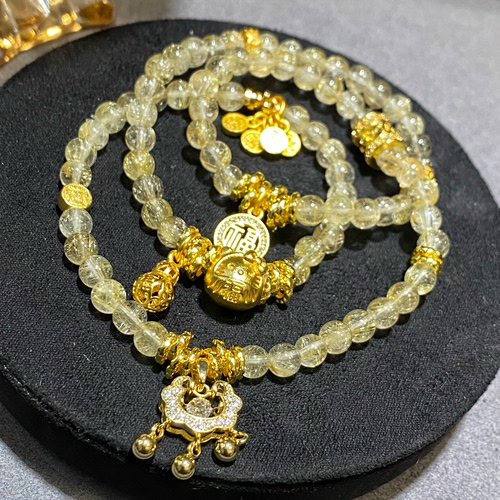 FM003| 约5.8mm维纳斯金发晶吉祥如意 金穗粮仓 锁住福气