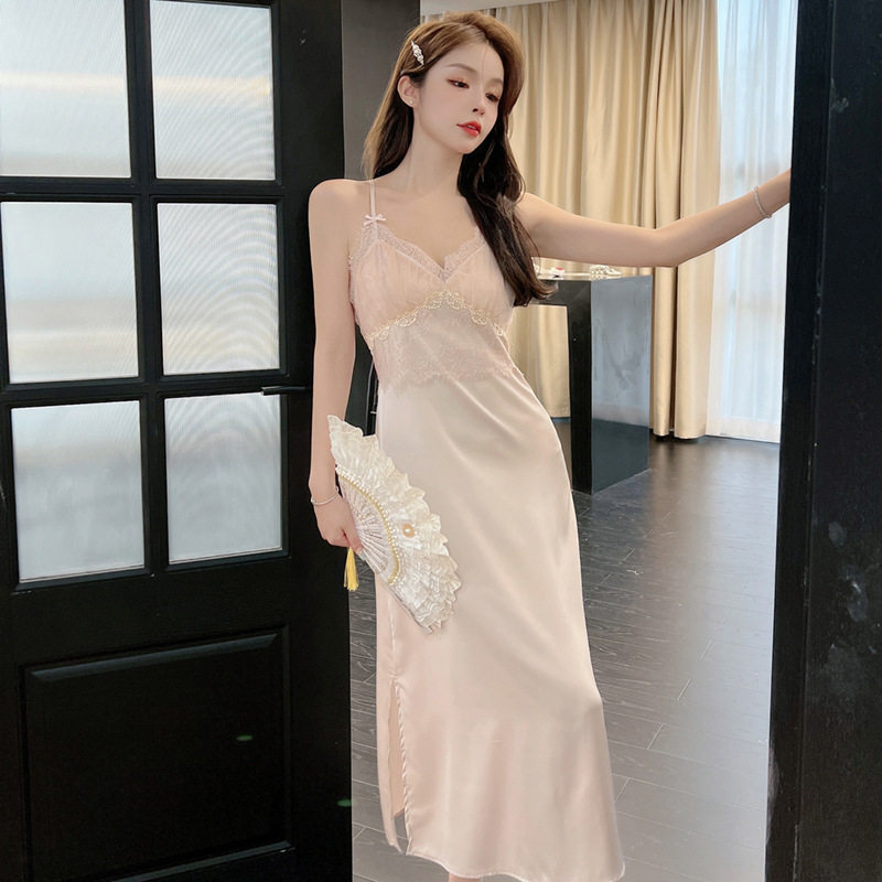 高级性感法式冰丝睡裙女春季睡衣2023新款长裙带胸垫纯欲风家居服,女士内衣/男士内衣/家居服,睡袍/浴袍,淘宝优惠券,粉丝福利购,淘宝优惠卷