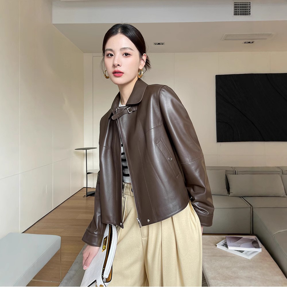真皮女短款夹克爱M仕同款高端坠感绵羊皮显瘦皮衣外套2025春款新