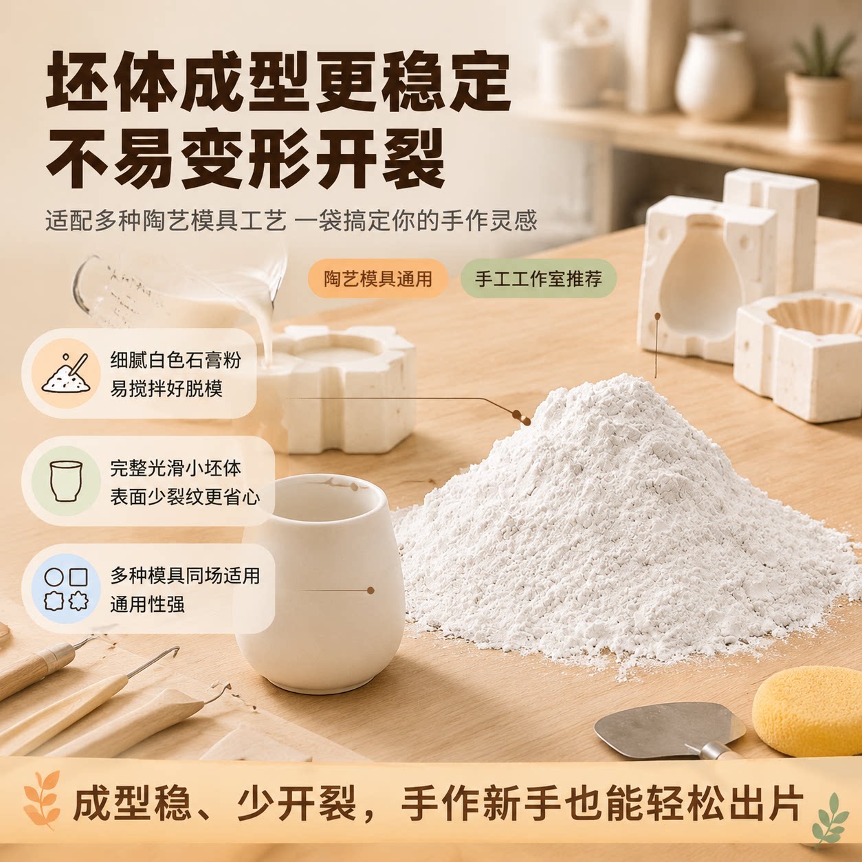陶艺陶瓷模具石膏粉特级超白特细倒模陶艺模具diy雕塑翻模制作