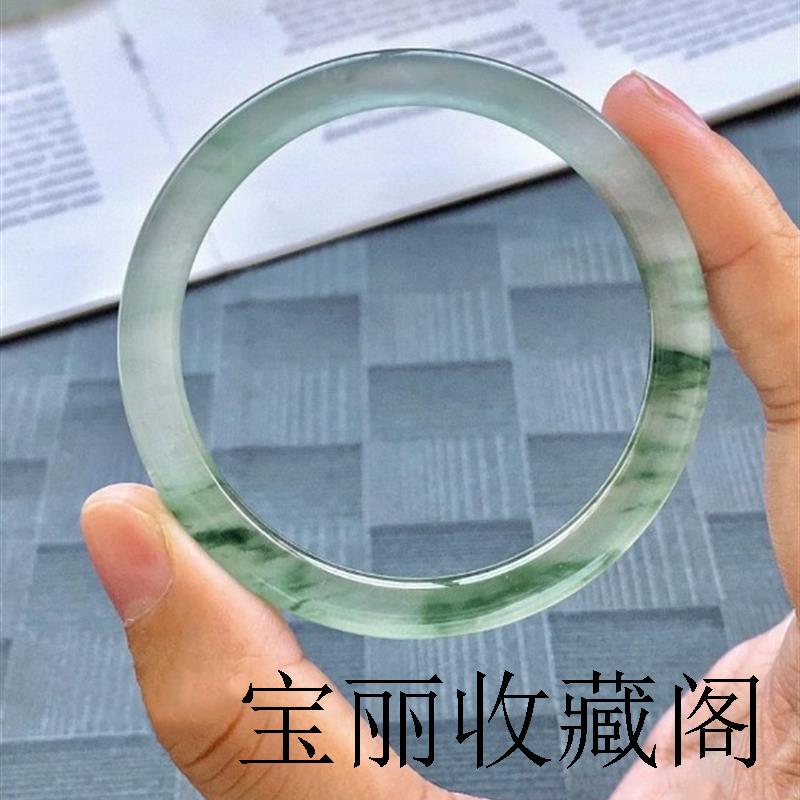 缅甸冰种翡翠色叮当镯飘花女款玉镯少女款手镯晴水翡翠色处理细条