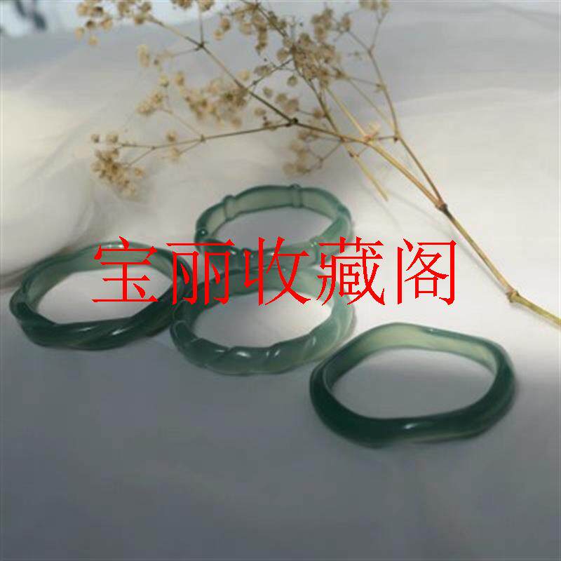 高冰种玛瑙玉手镯青绿色竹风亮节玉镯镯子节节高升国风男女款手镯