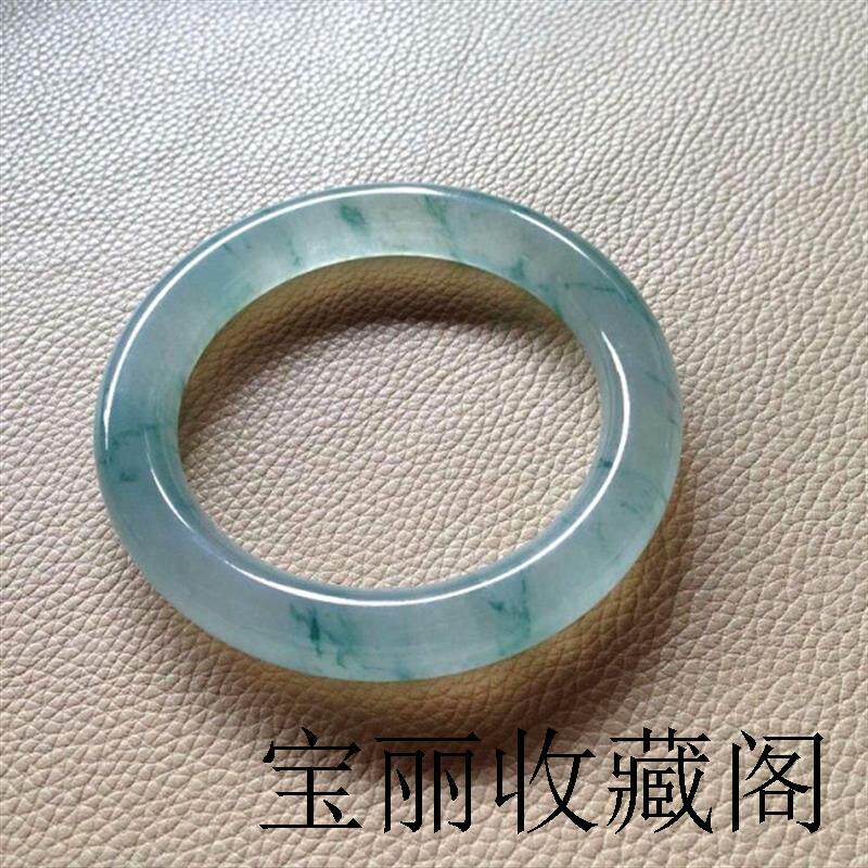 圆条飘花天然翡翠手镯天然冰种A货玉石手镯女款玉器玉镯子带证书