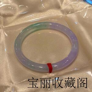 缅甸翡翠手镯冰种飘花春带彩飘紫细圆条手镯叮当镯精品百搭玉手镯