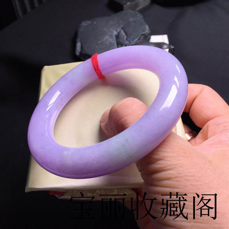 圆条紫罗兰翡翠色手镯女款玉石冰种高端缅甸飘花带老坑精品镯子