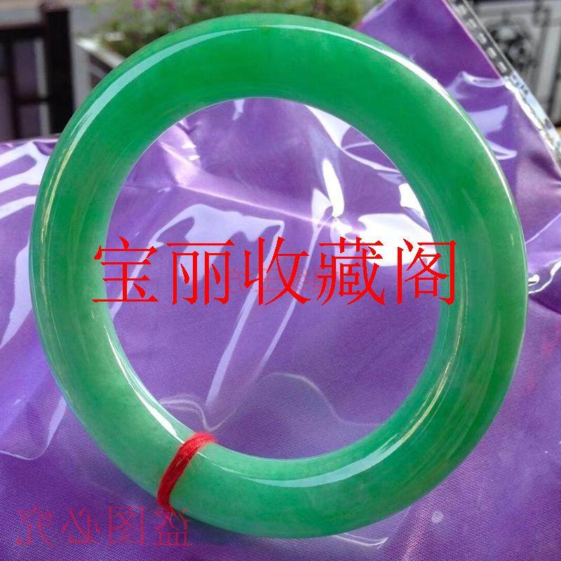 高端翡翠色玉石飘绿满阳绿圆条高品质冰种玉手镯子细条圆润绿手镯