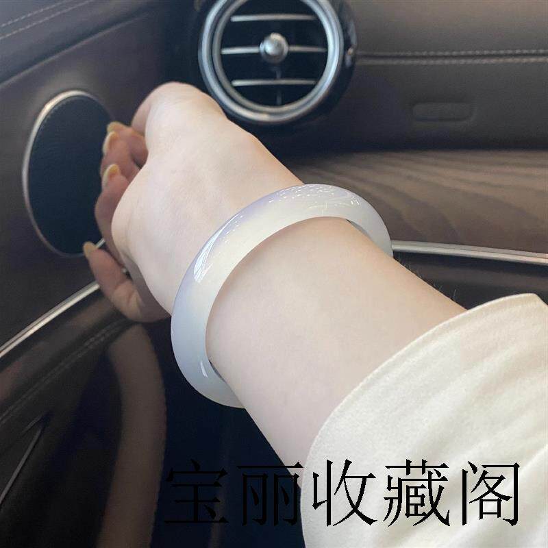 纯高端玛瑙手镯少女款白月光冰种玉镯子荔枝冻高冰透玉髓白色精品