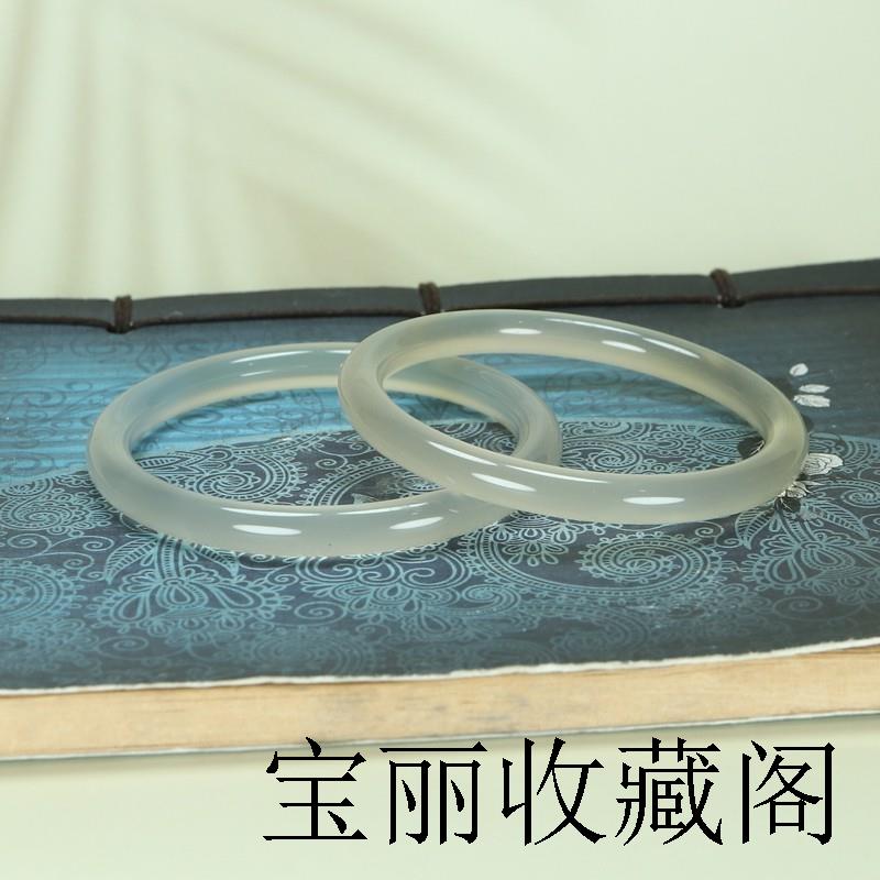 马料白高冰香槟玛瑙色手镯女细圆条白月光玉髓玉石镯子饰品百搭款