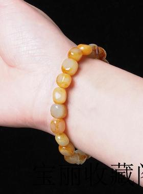 精选新疆和田玉原石籽料手链黄沁皮单颗散珠小颗粒手串男女款送礼