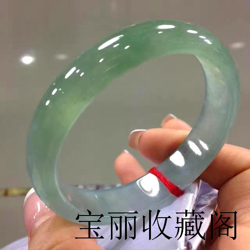 缅甸老坑翡翠色手镯女款正圈老坑精品冰种油青飘花玉镯子百搭手饰