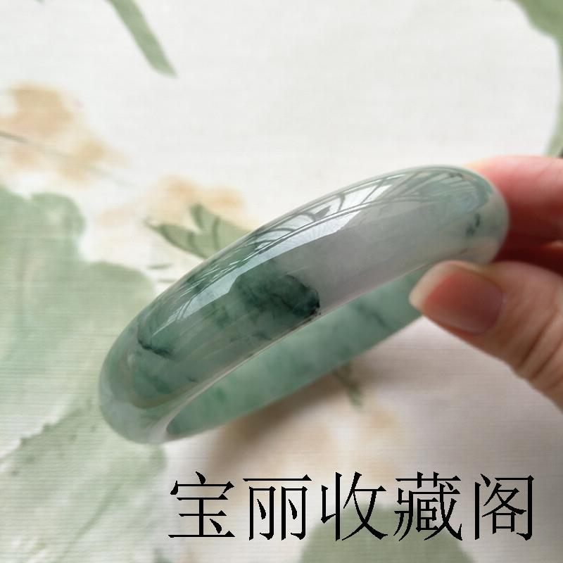 缅甸翡翠色手镯细糯飘花贵妃镯满绿老坑玉石蓝水糯种飘兰花玉镯子