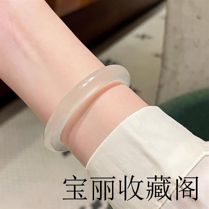 高端白月光玛瑙玉手镯女款蚕丝玉石冰种少女古风贵妃玉髓镯子翡翠
