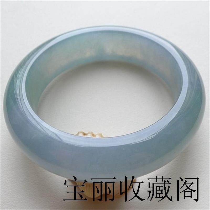 翡翠手镯油青玉镯子冰种蓝晴水飘花圆条贵妃玉手镯女款正品旗舰店