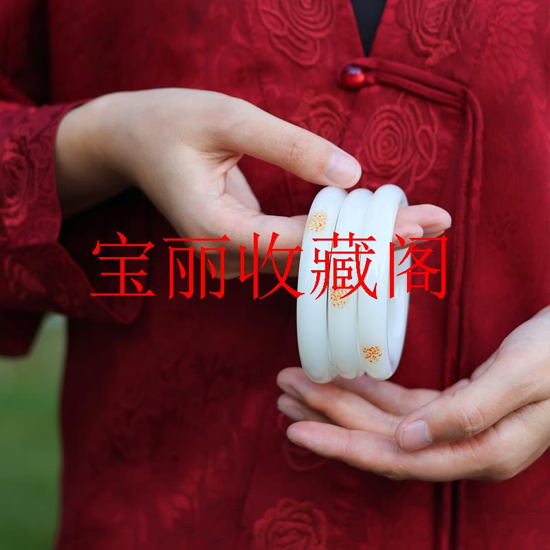 新品新疆和田玉羊脂级白玉玉质细腻手镯一口糖圆条真皮籽料镯子