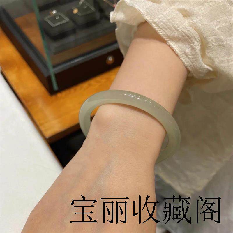 新疆和田玉青白玉手镯女款叮当镯圆细条晴水少女玉镯子精品百搭款