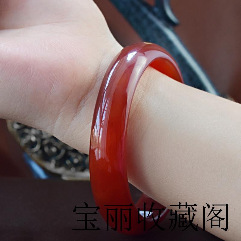纯天然红色玛瑙手镯女圆条玉石冰种玉髓镯子本命年生日礼物证书