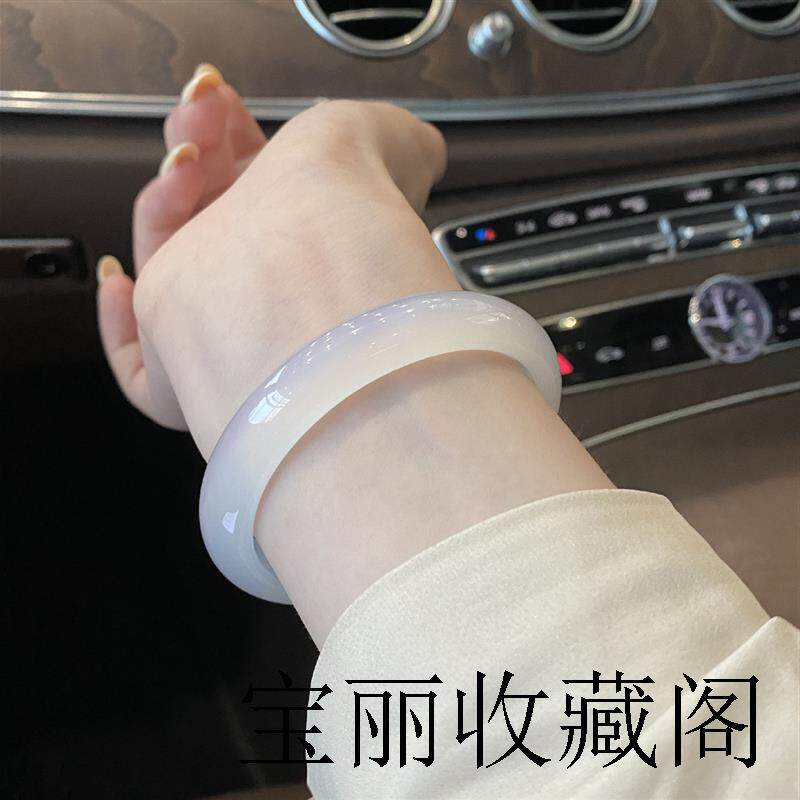 天然冰种白玛瑙手镯少女荔枝冻玉镯玉髓翡翠珠宝叮当情人节礼物