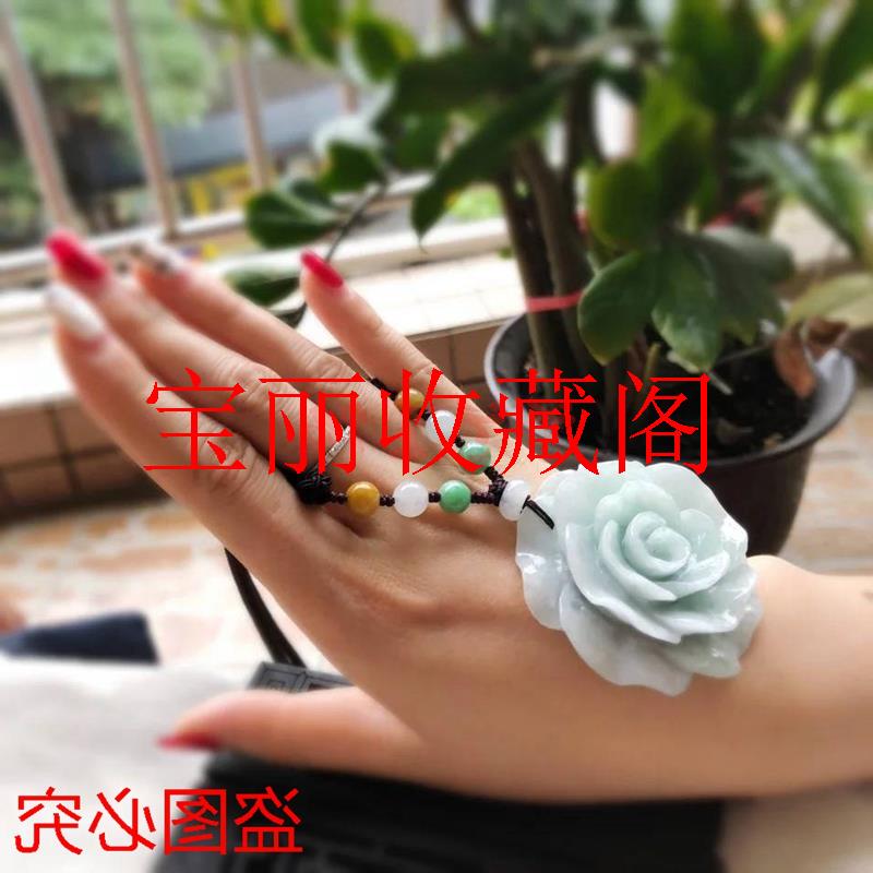 缅甸翡翠色牡丹花朵毛衣链玉佩女款花开富贵玉项链富贵链大号送礼