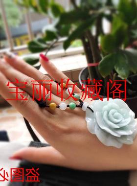 缅甸翡翠色牡丹花朵毛衣链玉佩女款花开富贵玉项链富贵链大号送礼