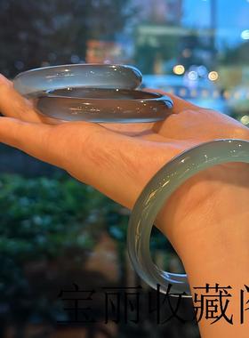 新中式纯天然高冰透库里蓝玛瑙色手镯显白胖圆条玉镯子女款百搭款