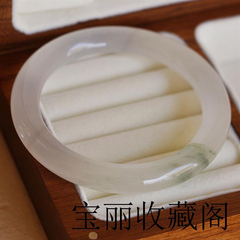 纯天然新疆天山翠圆条手镯冰丝翠飘花古风玉镯水墨丹青叮当小圆条