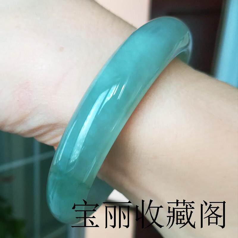 高端玉石老坑翡翠手镯缅甸阳绿色飘花冰种处理油青玉镯子手饰证书