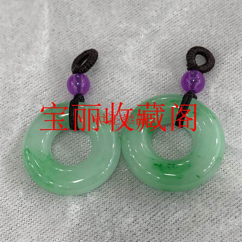 缅甸冰阳绿翡翠色甜甜圈吊坠辣色阳绿冰绿玉飘花平安扣面包圈玉坠