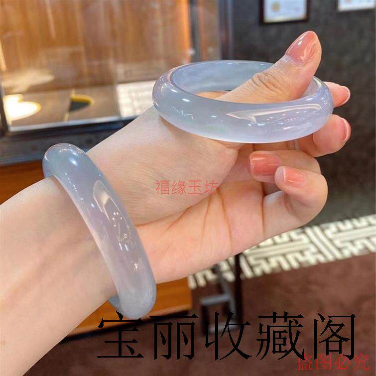 冰透蓝缅甸老坑翡翠色手镯高冰种透明正圈晴水湖水蓝色时尚百搭款