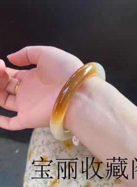 天然新疆且末老料和田白玉糖料俏色籽料羊脂玉女圆条糖白手镯礼物