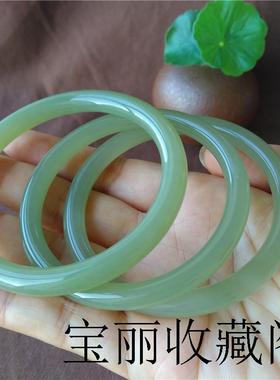 天然和田玉手镯女圆条美人镯小细条青海料青白玉晴水湖水绿玉镯子