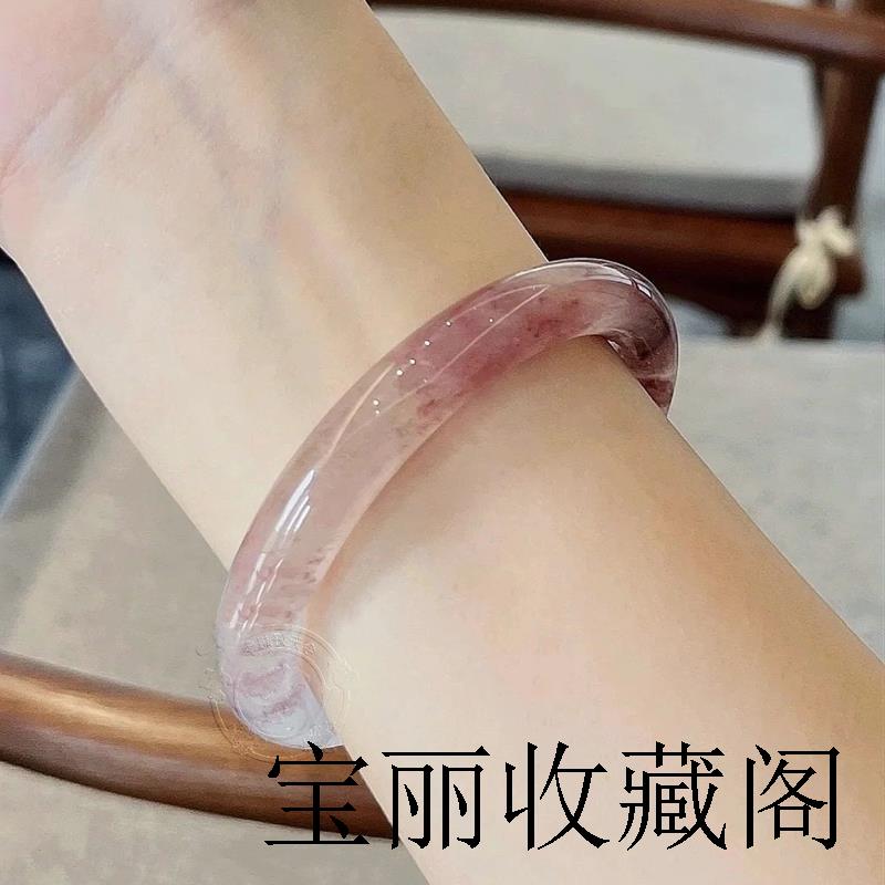 玛瑙树莓气泡水手镯玻璃种中国风圆条美人条叮当镯汉服搭配新中式