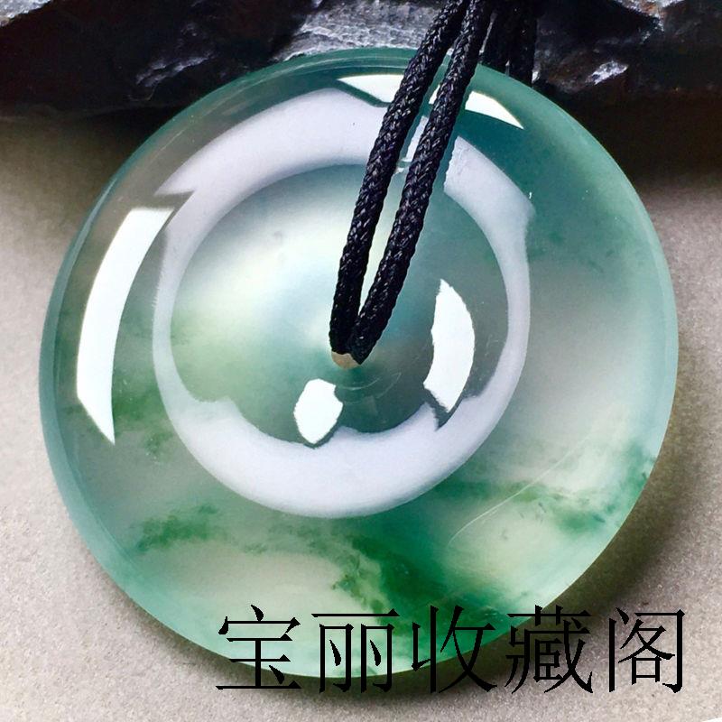 高端翡翠色平安扣吊坠缅甸老坑籽料玉佩扣子冰种飘花正阳绿毛衣链