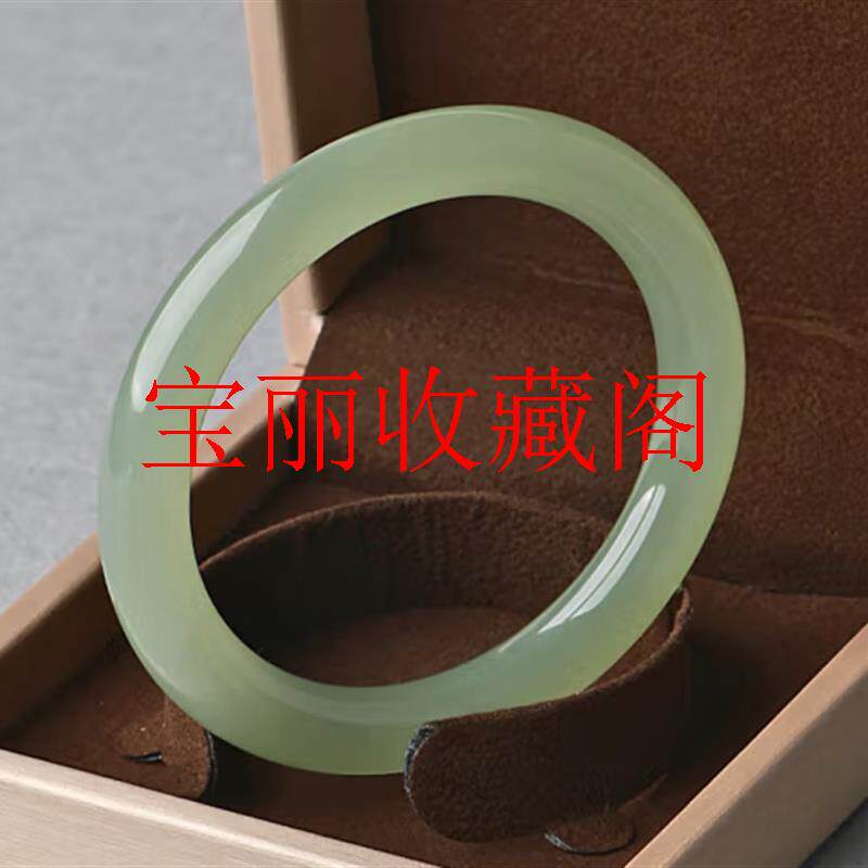 和田玉青玉手镯冰底晴水青色湖水绿圆条美人镯少女青白玉手镯饰品