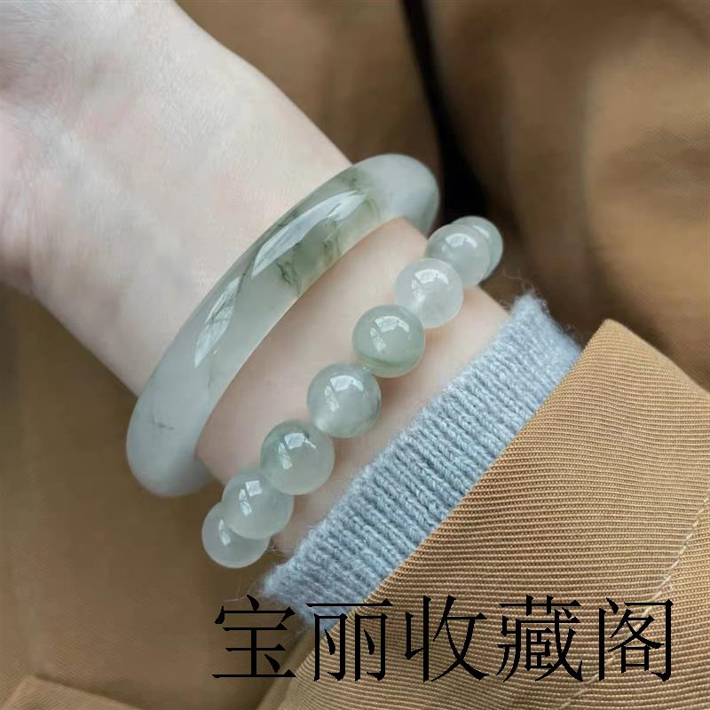 扁条手镯子旺夫镯半山半水翡翠玛瑙女款新疆天山翠冰翠金丝玉气质