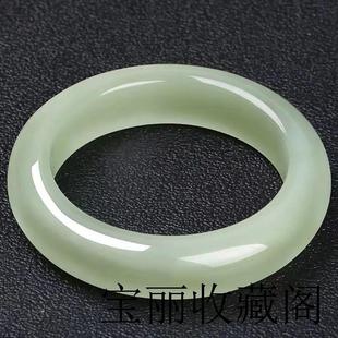 新疆高端和田玉冰种晴水手镯女款青白玉镯子浅绿色少女正圈玉手镯