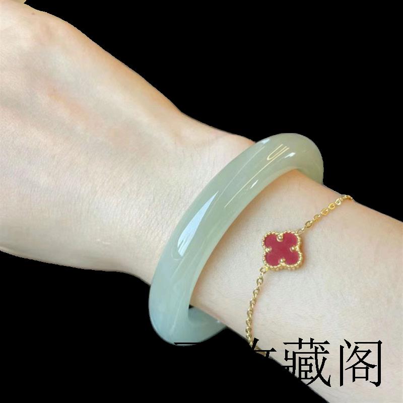 高端冰种青白玉手镯女款圆条细款和田玉晴水镯子珠宝玉石翡翠精品