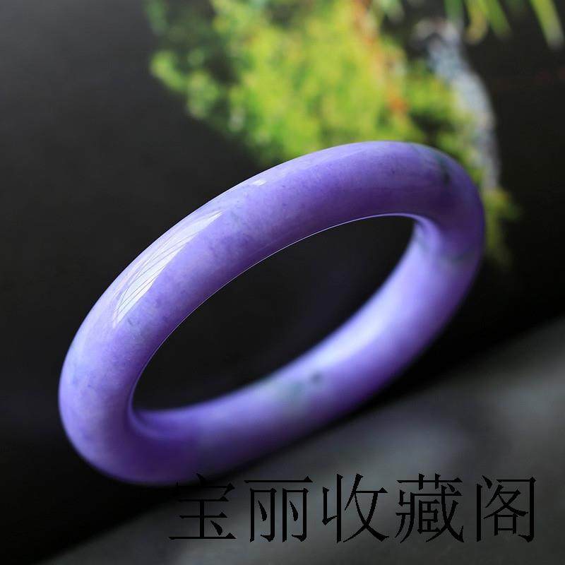 紫罗兰翡翠手镯平安缅甸处理飘花春彩玉镯子女款冰糯种飘圆条镯子