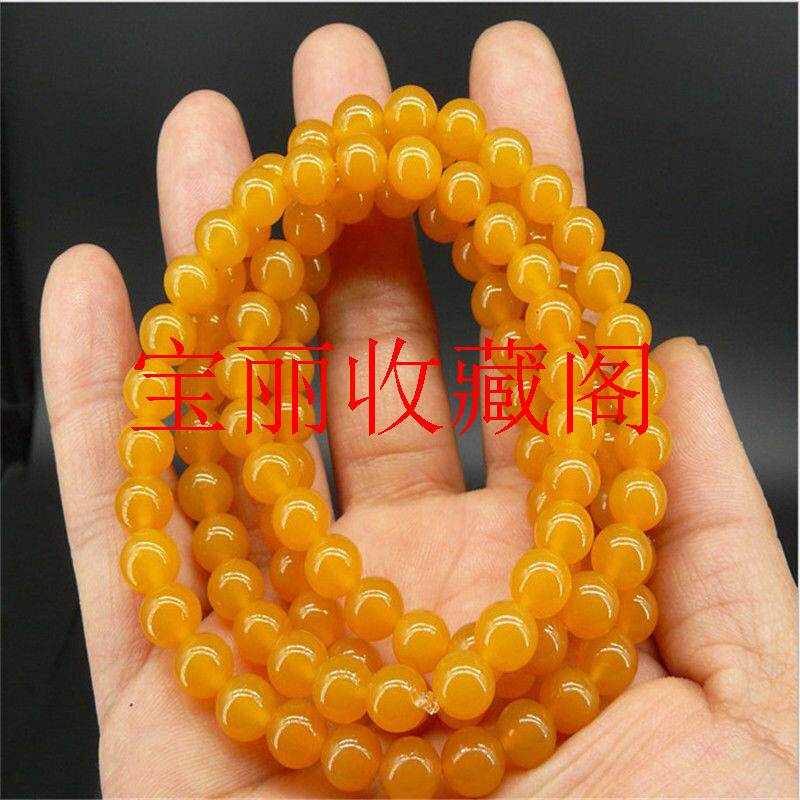 收藏黄龙玉佛珠手链圈念珠鸡油黄