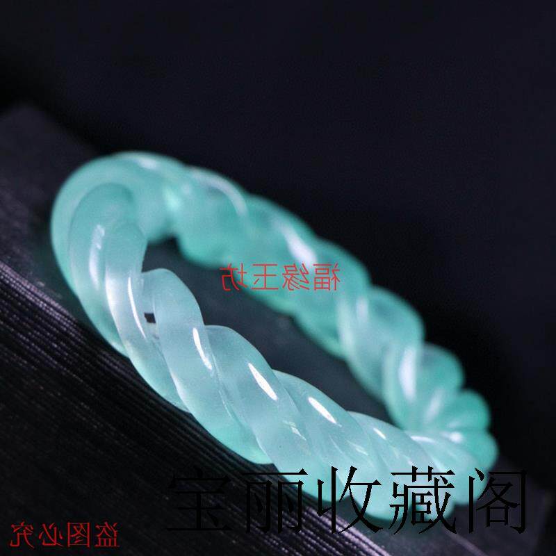 高冰飘花手镯雕刻麻花转运翡翠色手镯高端玉石完美女款百搭玉镯子