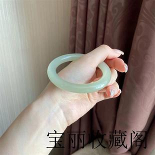 新疆和田玉晴水手镯女款胖圆条玉石冰种天然正品青白玉贵妃玉镯子