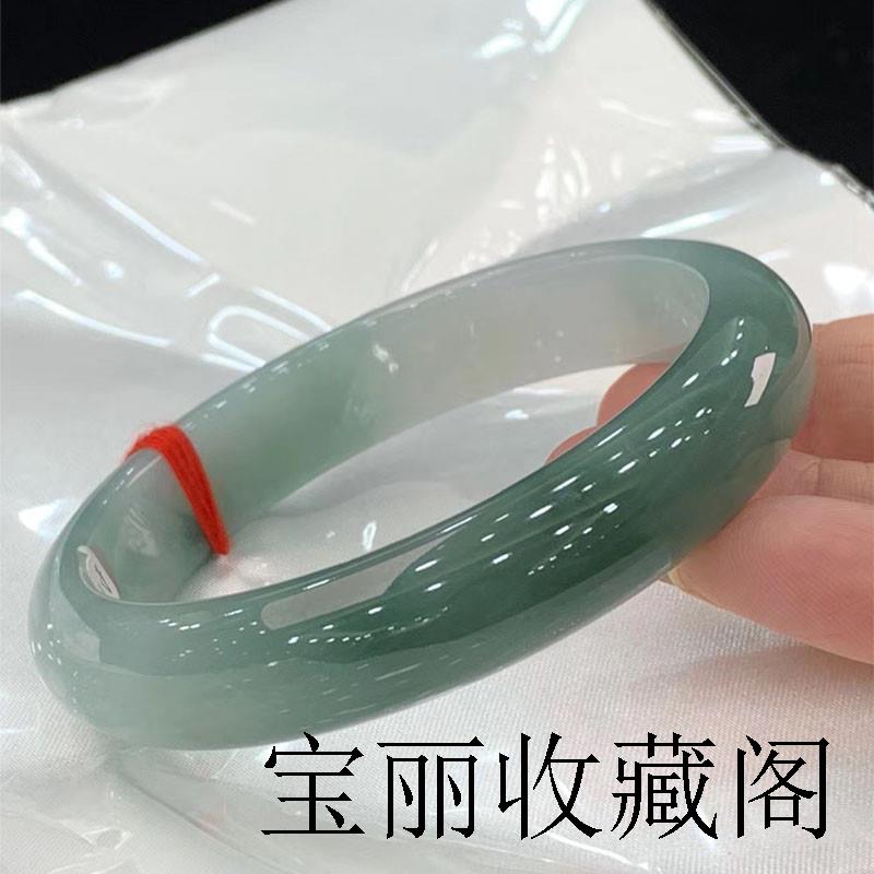 缅甸翡翠色玉手镯正圈老坑送礼冰种贵妃飘花冰糯种油青镯子送女友
